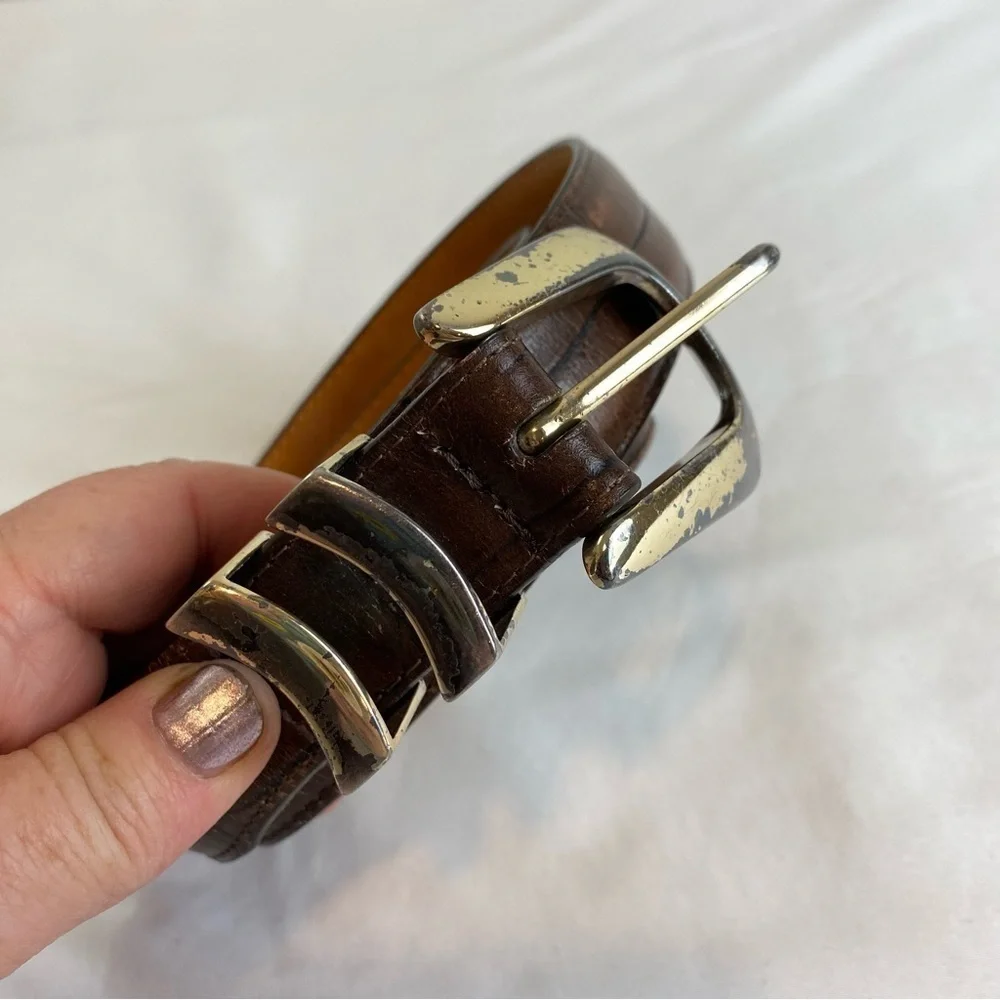 Brighton Vintage Onyx Crocodile Embossed Leather Belt #19408